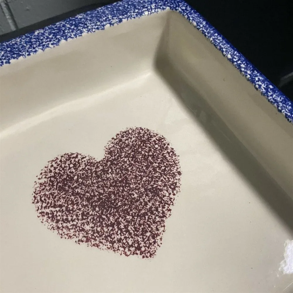 Vintage Flat Earth Pottery Heart Sponge Cake Baking Pan 1991 Square Love
